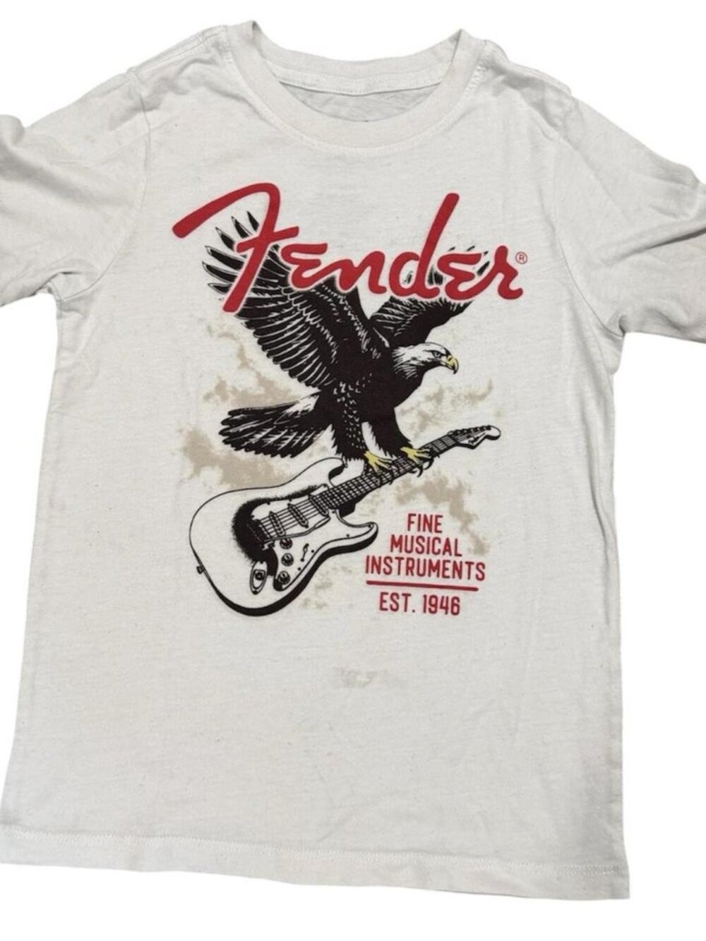 🎸Fender Kids Boys Rock Guitar Graphic Short Sleeve White Tee | 5T